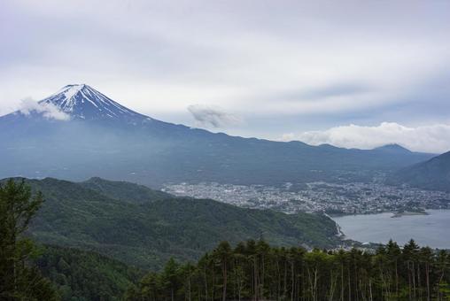 富士山と山梨県河口湖周辺の街並み 富士山,河口湖町,河口の写真素材