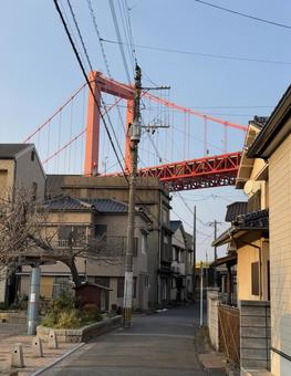 夕方の若戸大橋 夕方の若戸大橋 裏路地,サンセット,漁村の写真素材