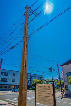 日本最古のコンクリート電柱 日本最古のコンクリート電柱 日本最古,電柱,コンクリートの写真素材