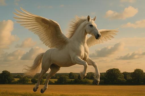 ペガサス：草原を翔ける、神々しい白馬の写真