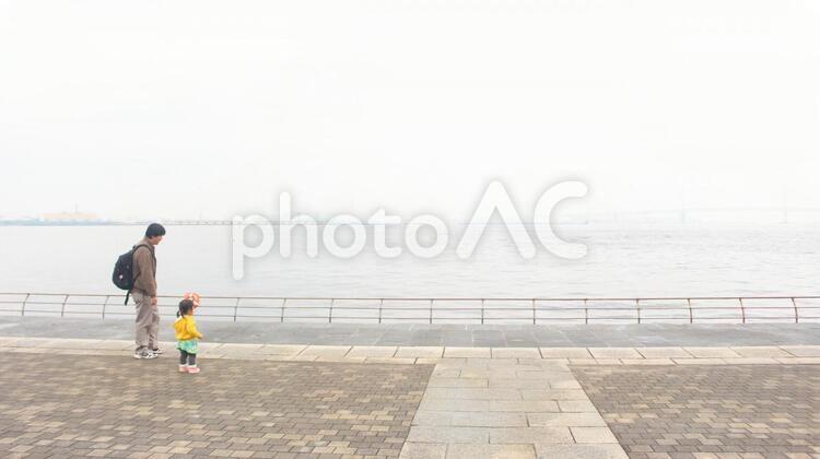 海を見る親子 親,親子,子の写真素材