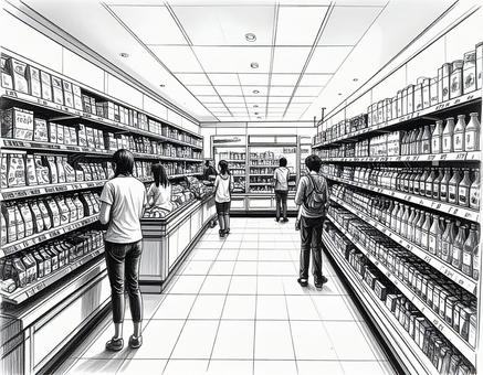 スーパーの店内のスケッチ素材 スーパーの店内のスケッチ素材の写真