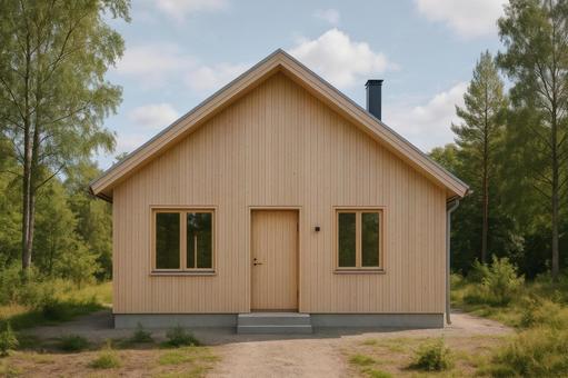 北欧風の木造新築住宅の外観 北欧風の木造新築住宅の外観の写真