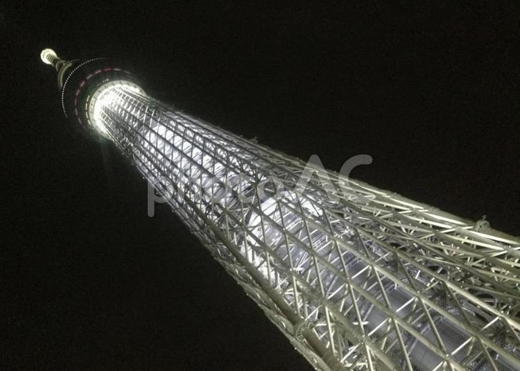 夜のスカイツリー　下から見るか 鮮やか,灯,スカイツリーの写真素材