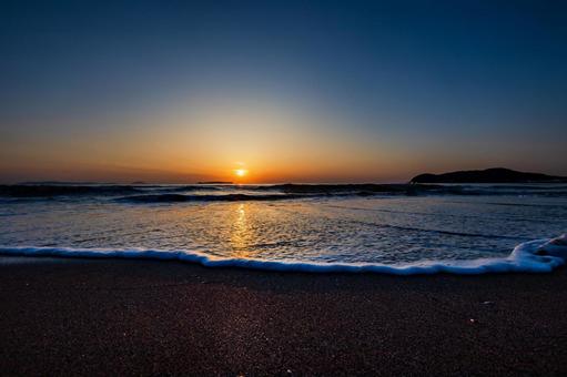 Sunset and the sea, impostare il sole, mare, onda, JPG