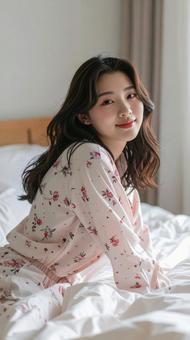 パジャマの女性 パジャマの女性の写真