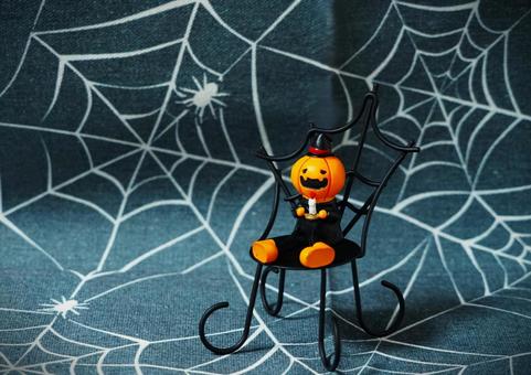 ハロウィン（蜘蛛の巣バック） ハロウィン,かぼちゃのお化け,ゴーストの写真素材