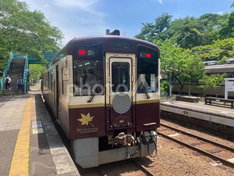 わたらせ鉄道の神戸駅に停車している電車 わたらせ渓谷鉄道,わたらせ鉄道,神戸駅の写真素材