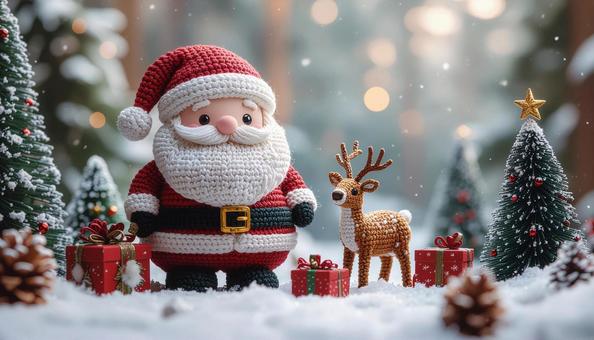 可愛いサンタとトナカイのクリスマスシーンの写真