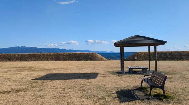 Photo, park, bench, blue sky, 