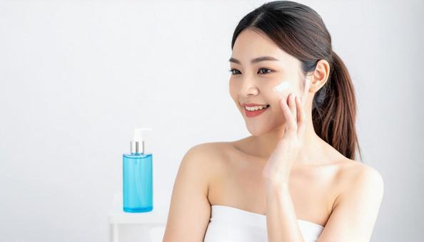 化粧水をつける女性 化粧水をつける女性の写真