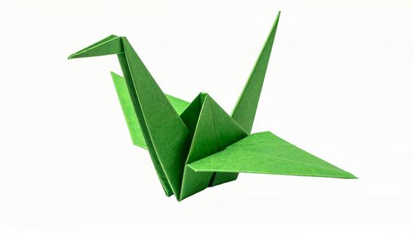 緑色の折り鶴　折り紙　（背景透過）の写真