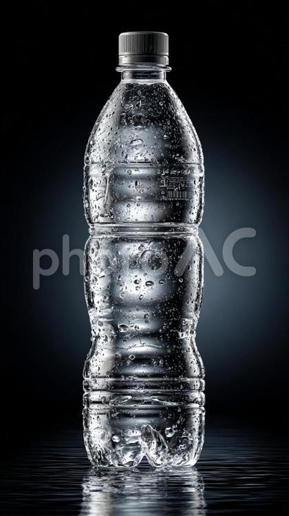 暗い背景に浮かび上がる透明な水ボトル ミネラルウォーター,水,ペットボトルの写真素材