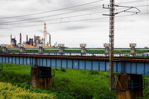 ヒマワリと鉄橋⑸ ヒマワリと鉄橋⑸の写真