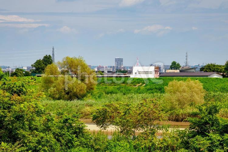 河原の風景⑹ 河原,川,名取川の写真素材