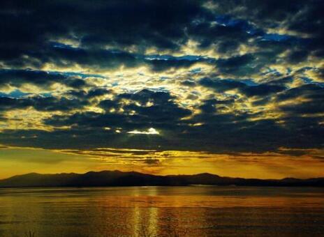 琵琶湖 夕陽 琵琶湖 夕陽の写真