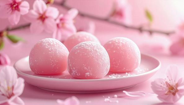 ピンク色のお餅の写真