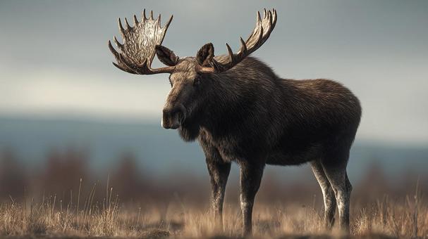 巨大な角を持つヘラジカのリアルな全身像 巨大な角を持つヘラジカのリアルな全身像の写真