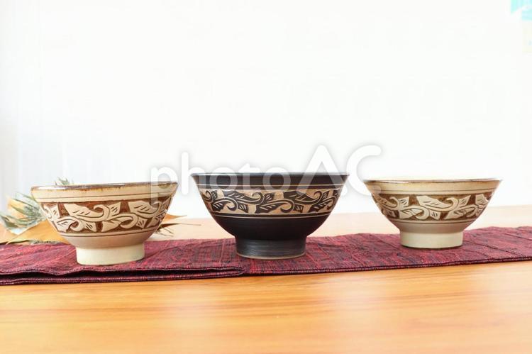 沖縄食器_やちむん_茶碗 沖縄,やちむん,ハンドメイドの写真素材