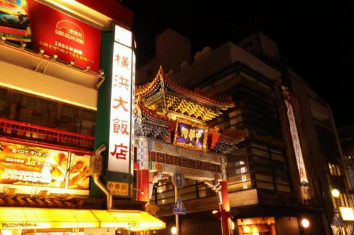 横浜中華街 夜景,人気スポット,チャイナタウンの写真素材