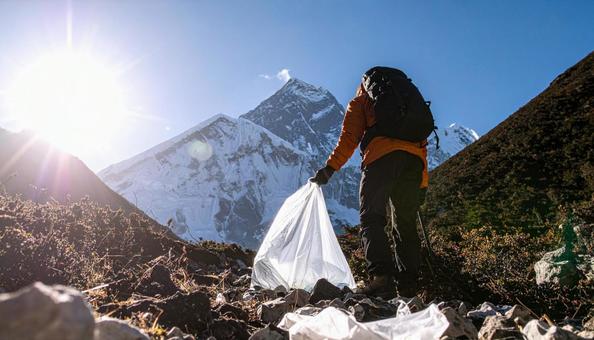 山で環境保護のゴミ拾いをする 山で環境保護のゴミ拾いをするの写真
