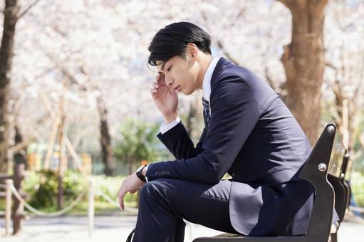 Japanese male businessman worried about worries, businessman, male, new employee, JPG