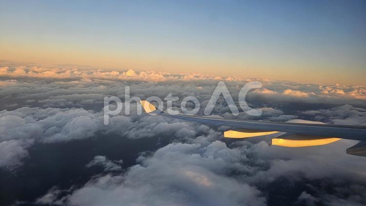 上空の夕暮れ時 旅行,飛行機,夕暮れ時の写真素材