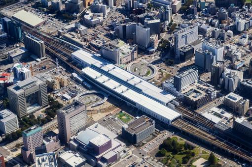 富山駅付近を空撮 空撮,富山駅,北陸新幹線の写真素材