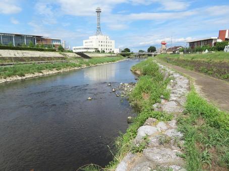 真岡市役所付近の五行川 真岡市役所付近の五行川 五行川,川,河川の写真素材