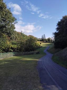 【ゴルフコース】カート道が長いホール ゴルフ場,ゴルフコース,ゴルフの写真素材