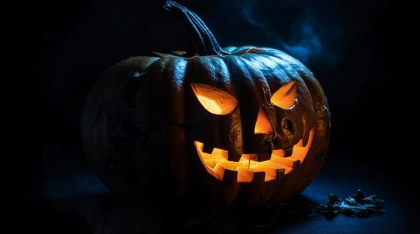 オレンジ光のハロウィンかぼちゃの写真