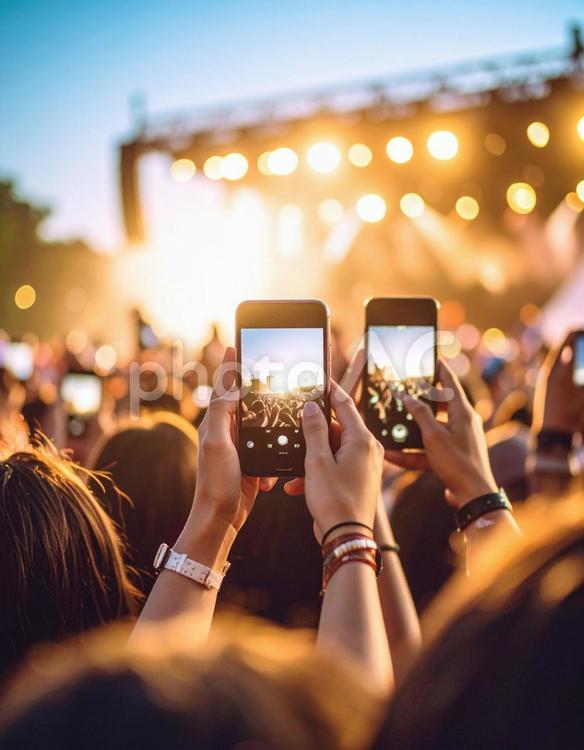 ライブ会場でスマホ撮影する人 写真撮影,スマートフォン,撮るの写真素材