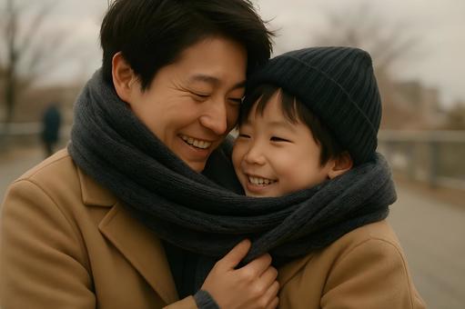 冬の親子マフラー 冬の親子マフラーの写真