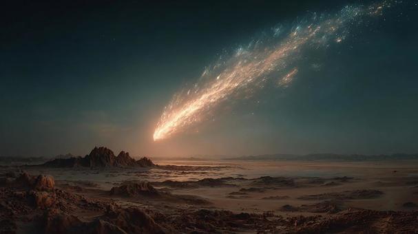 砂漠の夜空に現れた神秘的な彗星 砂漠の夜空に現れた神秘的な彗星の写真