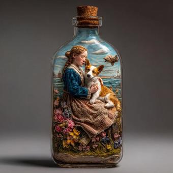 少女と犬の写真