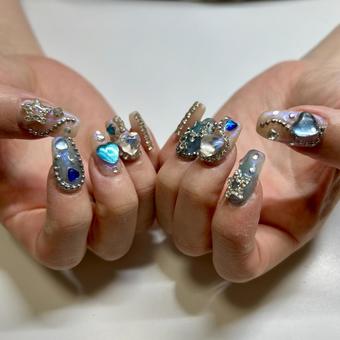 ロングごてごてネイル ブルー ロングごてごてネイル ブルー ネイル,手,爪の写真素材