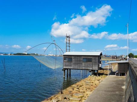 Photo, four-handed net, four hands net, cabin, 