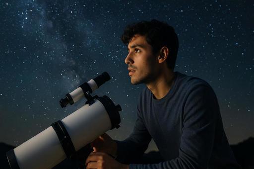 星空見つめる天体望遠鏡 星空見つめる天体望遠鏡の写真