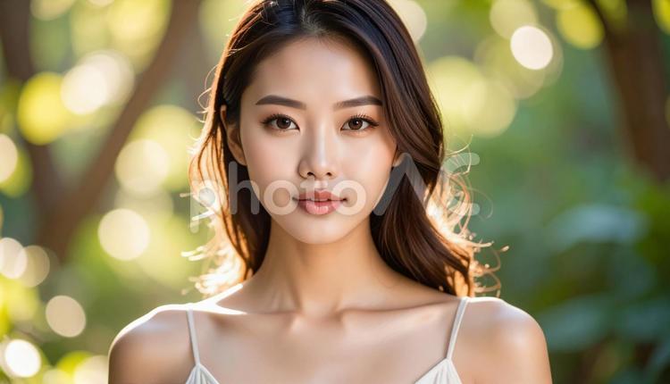 カメラ目線の夏の女性 女性,表情,ポートレートの写真素材