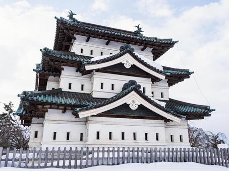 真冬の弘前城天守閣 弘前城,天守閣,弘前市の写真素材