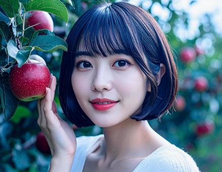 りんご園に来ています りんご園に来ていますの写真