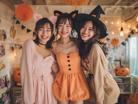 ハロウィンでホームパーティ、女子会の写真