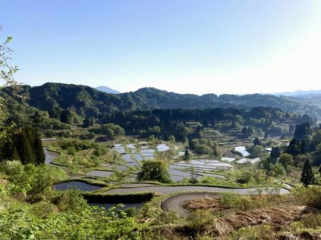 新潟_星峠の棚田の風景 新潟県,棚田,田んぼの写真素材
