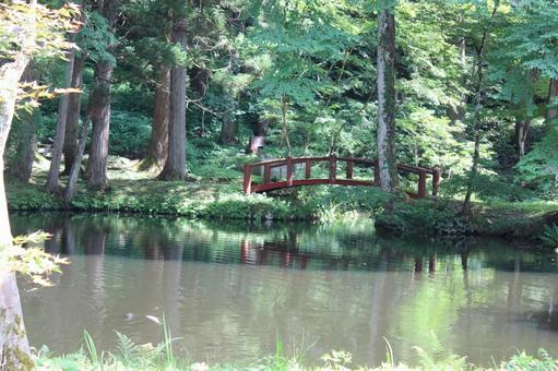 Photo, bridge, red, pool, 