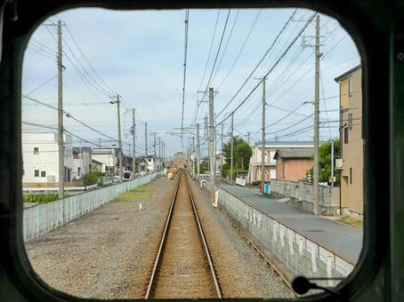 Photo, sanyo electric railway, train line, rear, 