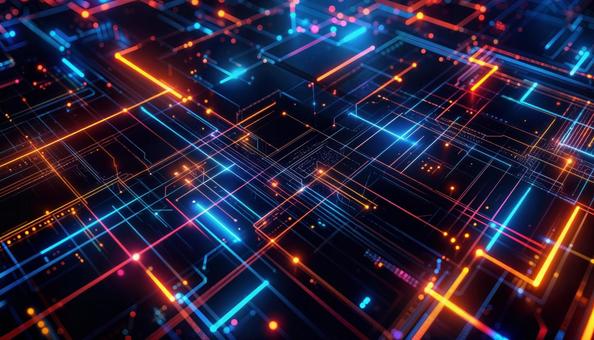 青と赤に光る未来的な電子回路の背景の写真