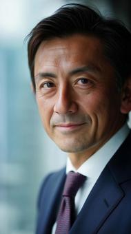 穏やかで安心感ある中年管理職男性の微笑み 穏やかで安心感ある中年管理職男性の微笑みの写真