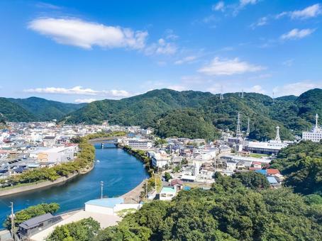 下田ロープウェイから眺める町並と稲生沢川 下田ロープウェイ,町並み,稲生沢川の写真素材
