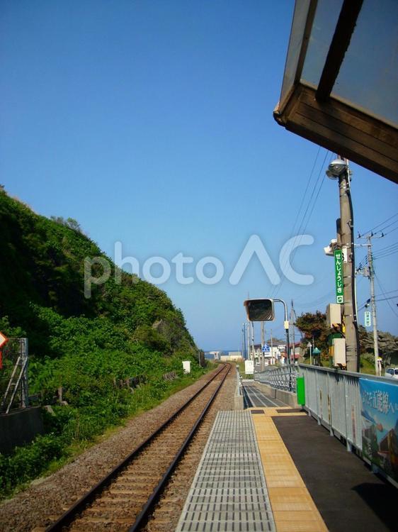 五能線　千畳敷駅　青森県 千畳敷駅,駅舎,鉄道の写真素材