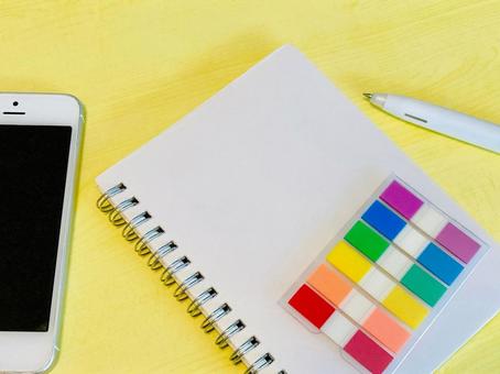 Notebook, colorful sticky notes and smartphone, JPG Notebook, colorful sticky notes and smartphone, JPG